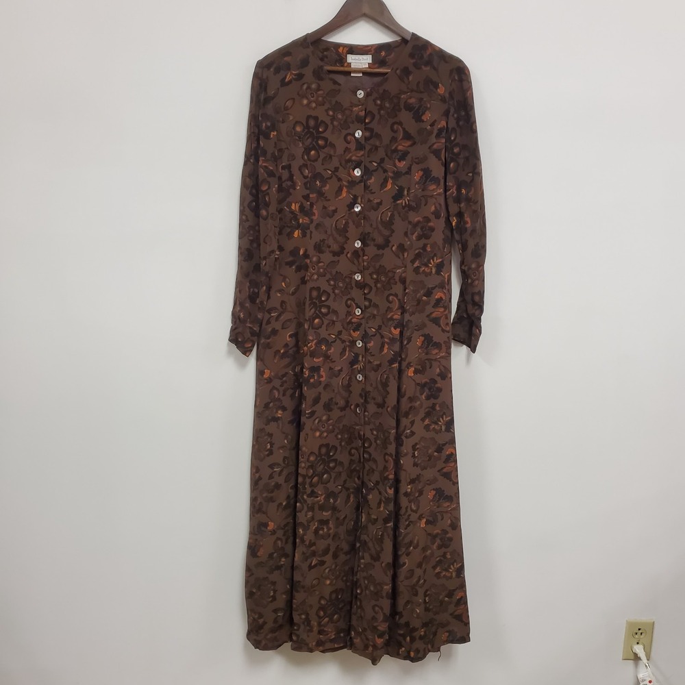 VTG Isabella Bird Womens Dark Floral Long‎ Sleeve Whimsigoth Silk Dress Size 10